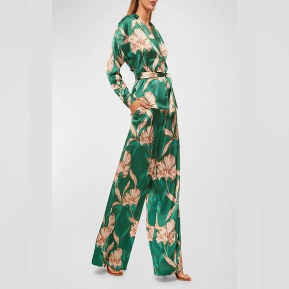 MISA Los Angeles Farah Floral Satin Long-Sleeve Wrap Top, NWT SIZE L - Picture 2 of 3